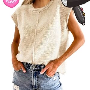 Elegant Cream Knit Sleeveless Top